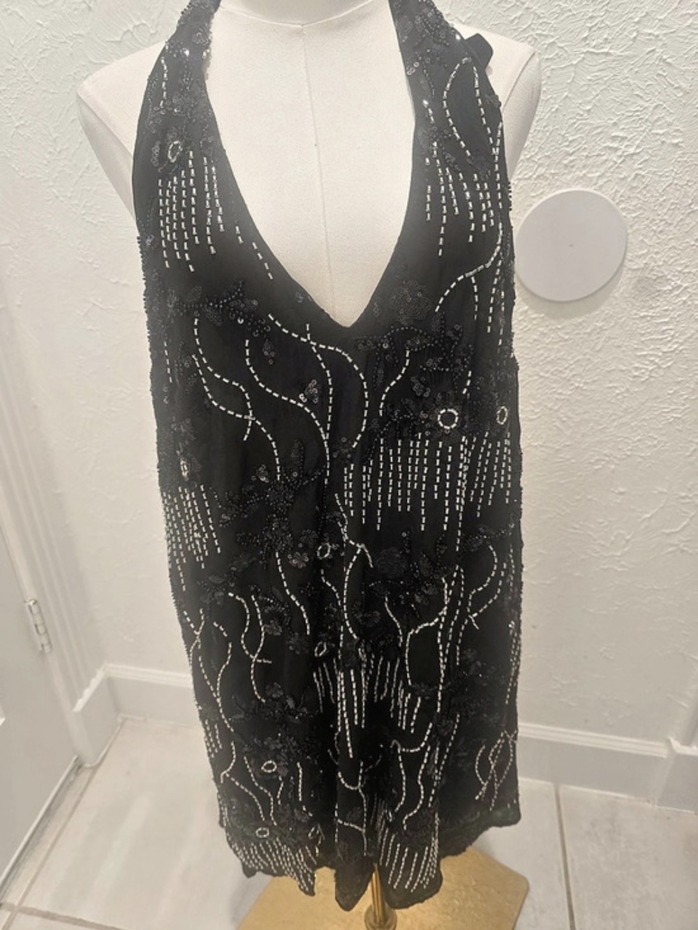 12th Tribe XL NWT Beaded Sequin Halter Mini Dress